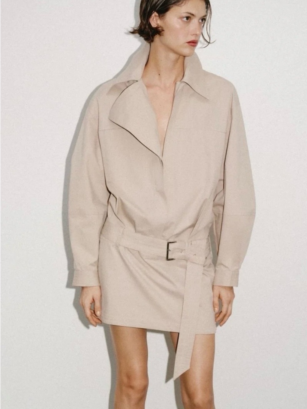 NWT Zara Beige Belted Trench-Style Jacket Dress - Women's Mini Dress Size S
